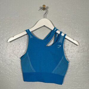 Gymshark Women M Blue Ultra Seamless Sports Bra Strappy Stretch Gym Athletic